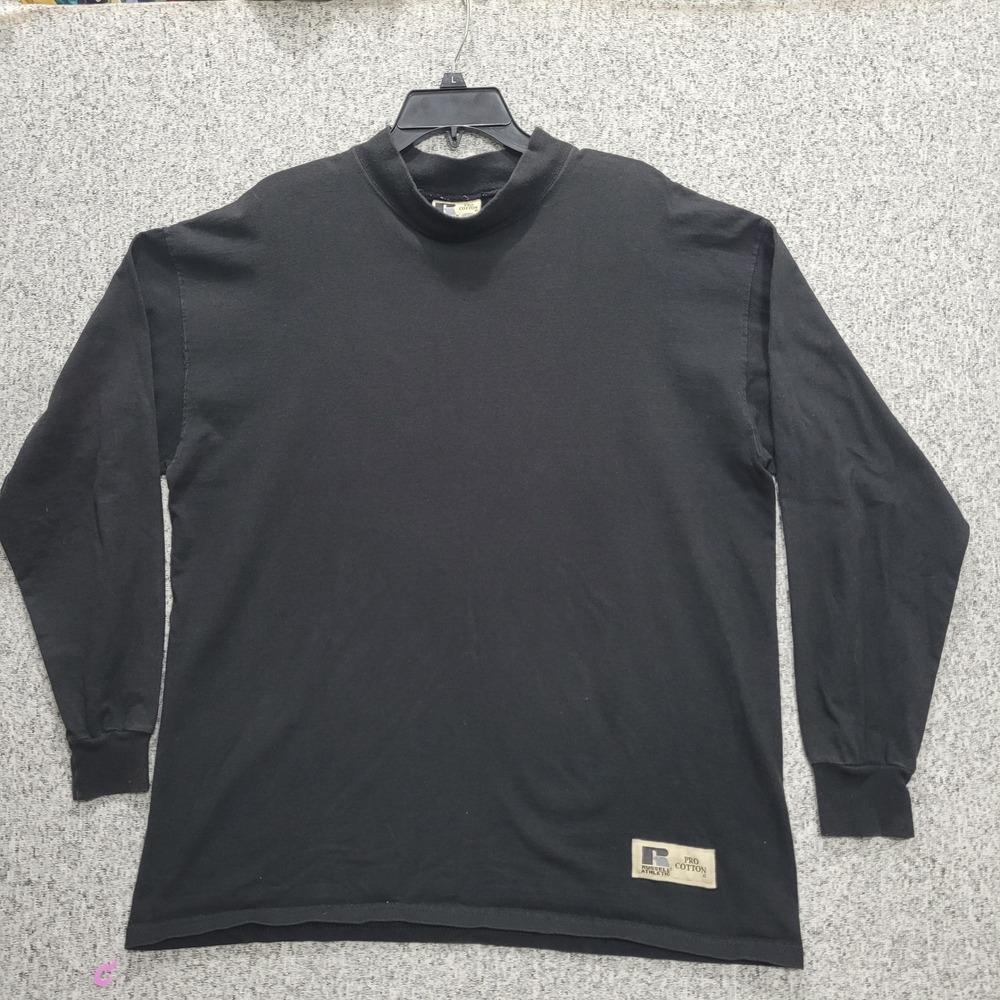 Vintage Russell Athletic Pro Cotton Mock Neck Long Sleeve Black Mens Large